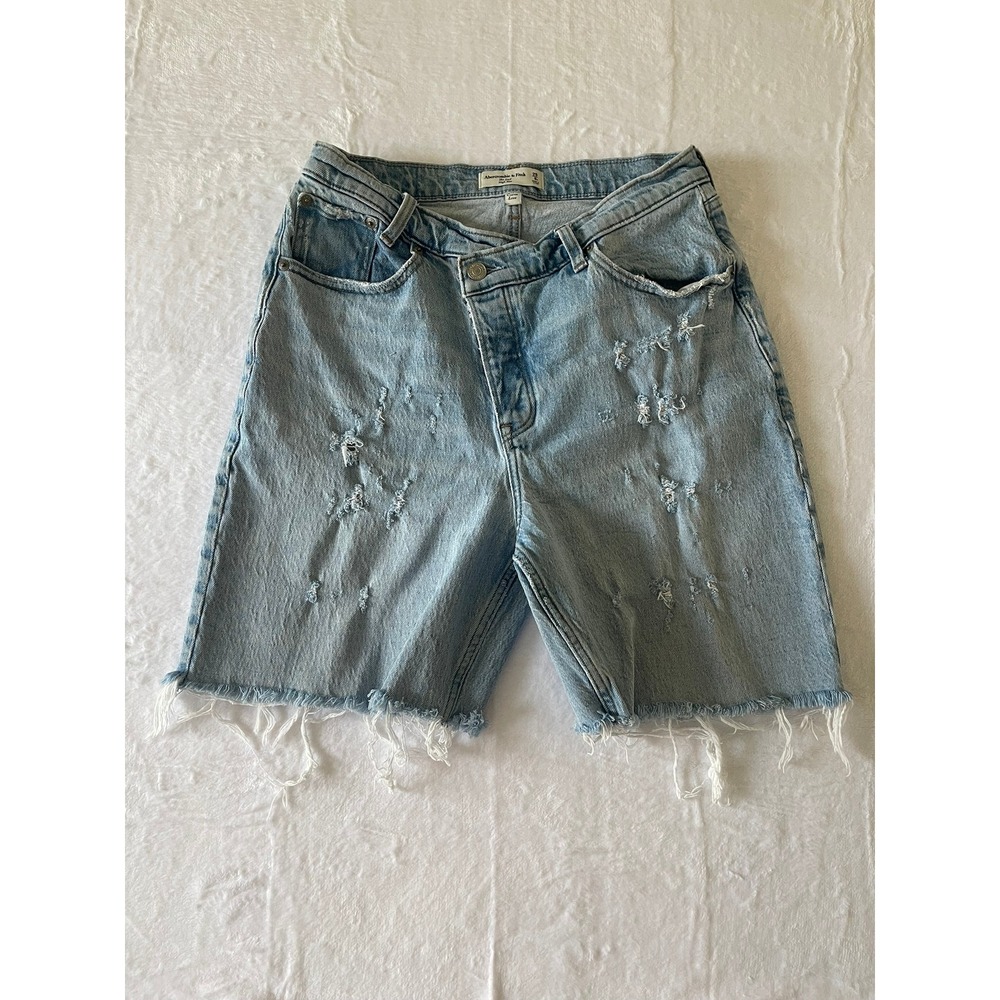 Abercrombie & Fitch Curve Love The Dad High Rise Distressed Denim Shorts 29/8